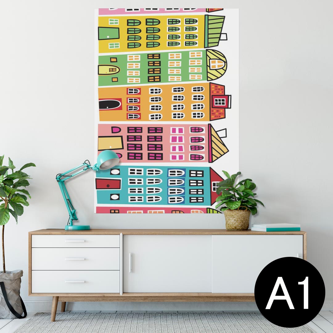 ポスター ウォールステッカー シール式ステッカー 飾り 594×841mm A1 写真 フォト 壁 インテリア おしゃれ 剥がせるwall sticker poster 009772 風景　カラフル　イラスト