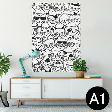 ポスター ウォールステッカー シール式ステッカー 飾り 594×841mm A1 写真 フォト 壁 インテリア おしゃれ 　剥がせる wall sticker poster 010229 猫　動物　イラスト