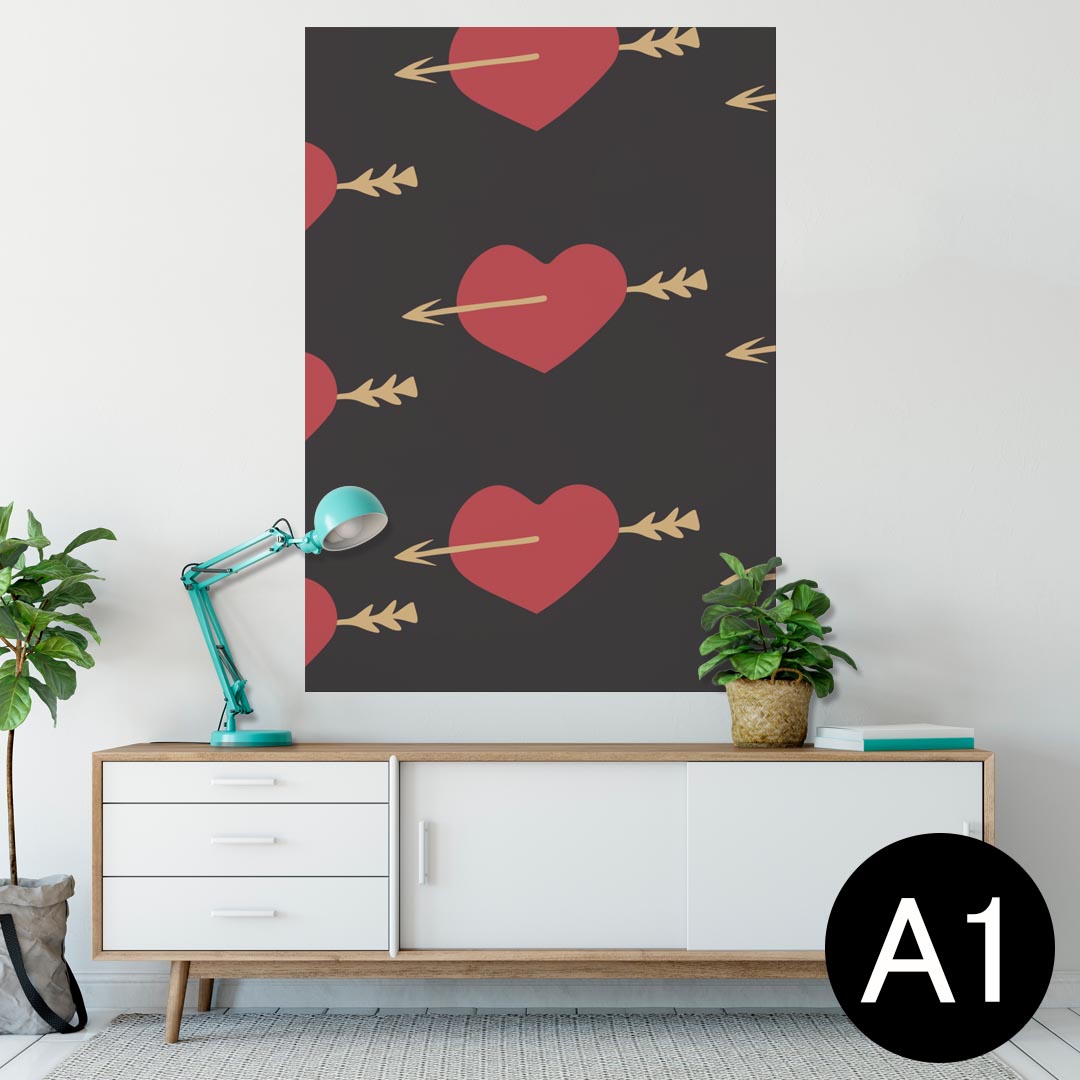 ポスター ウォールステッカー シール式ステッカー 飾り 594×841mm A1 写真 フォト 壁 インテリア おしゃれ 剥がせるwall sticker poster 010524 ハート　矢　赤