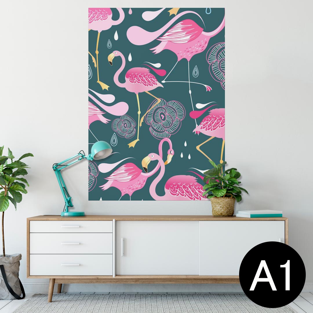 ポスター ウォールステッカー シール式ステッカー 飾り 594×841mm A1 写真 フォト 壁 インテリア おしゃれ 剥がせるwall sticker poster 010640 フラミンゴ　ピンク　緑