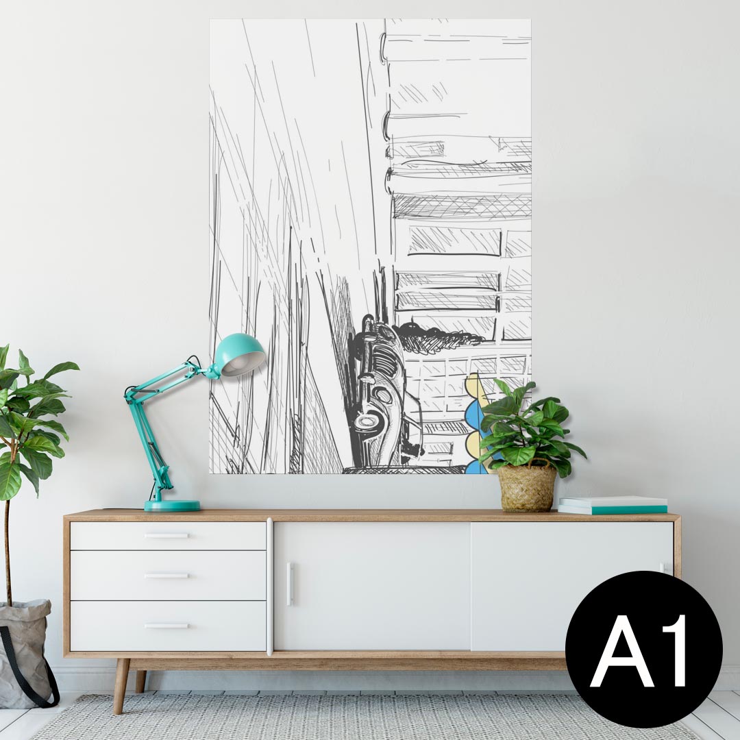 ポスター ウォールステッカー シール式ステッカー 飾り 594×841mm A1 写真 フォト 壁 インテリア おしゃれ 剥がせるwall sticker poster 010819 イラスト　車　風景