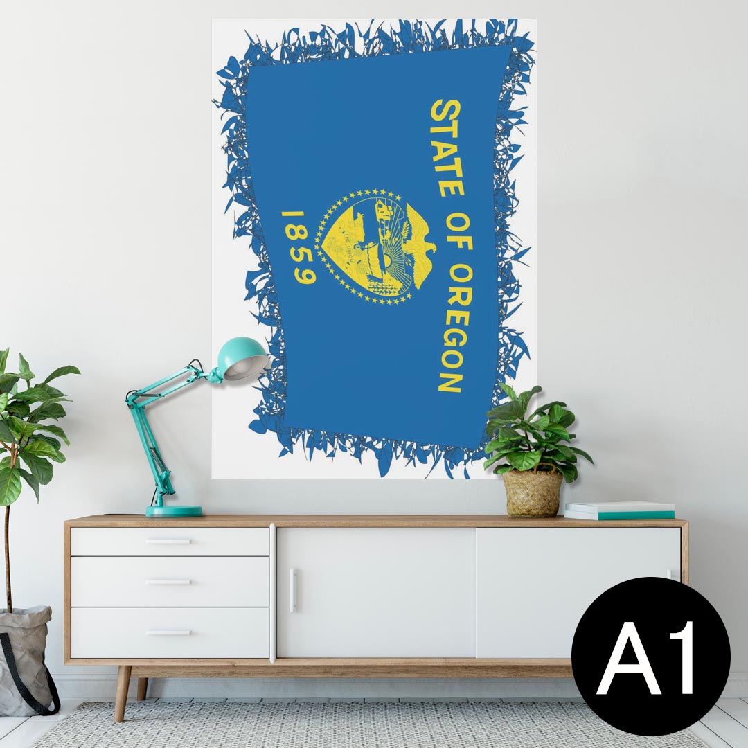 ポスター ウォールステッカー シール式ステッカー 飾り 594×841mm A1 写真 フォト 壁 インテリア おしゃれ 剥がせるwall sticker poster 011686 アメリカ　オレゴン　州旗(3)