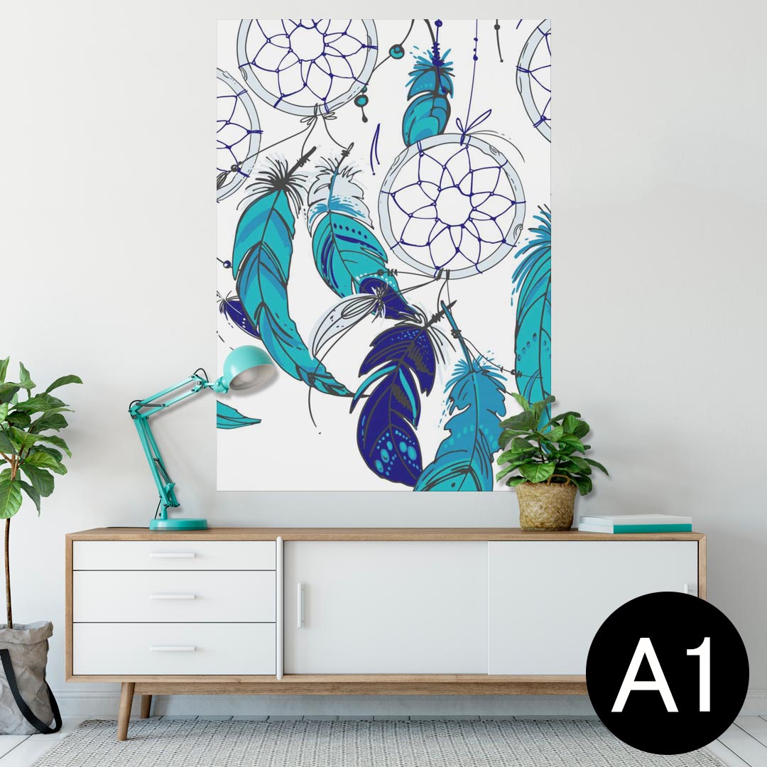 ポスター ウォールステッカー シール式ステッカー 飾り 594×841mm A1 写真 フォト 壁 インテリア おしゃれ 剥がせるwall sticker poster 011775 ドリームキャッチャー　青