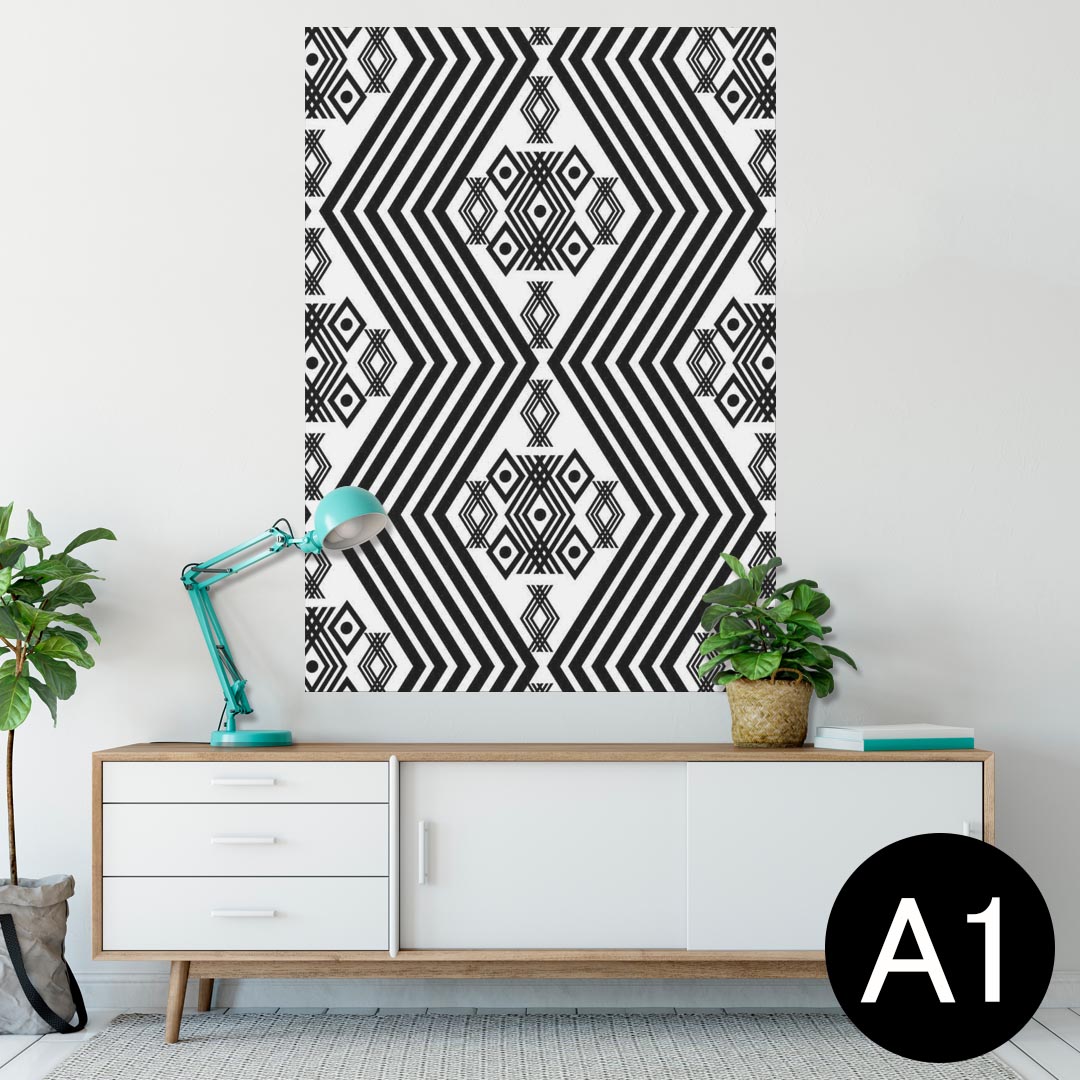 ポスター ウォールステッカー シール式ステッカー 飾り 594×841mm A1 写真 フォト 壁 インテリア おしゃれ 剥がせるwall sticker poster 012003 模様　幾何学模様　白黒