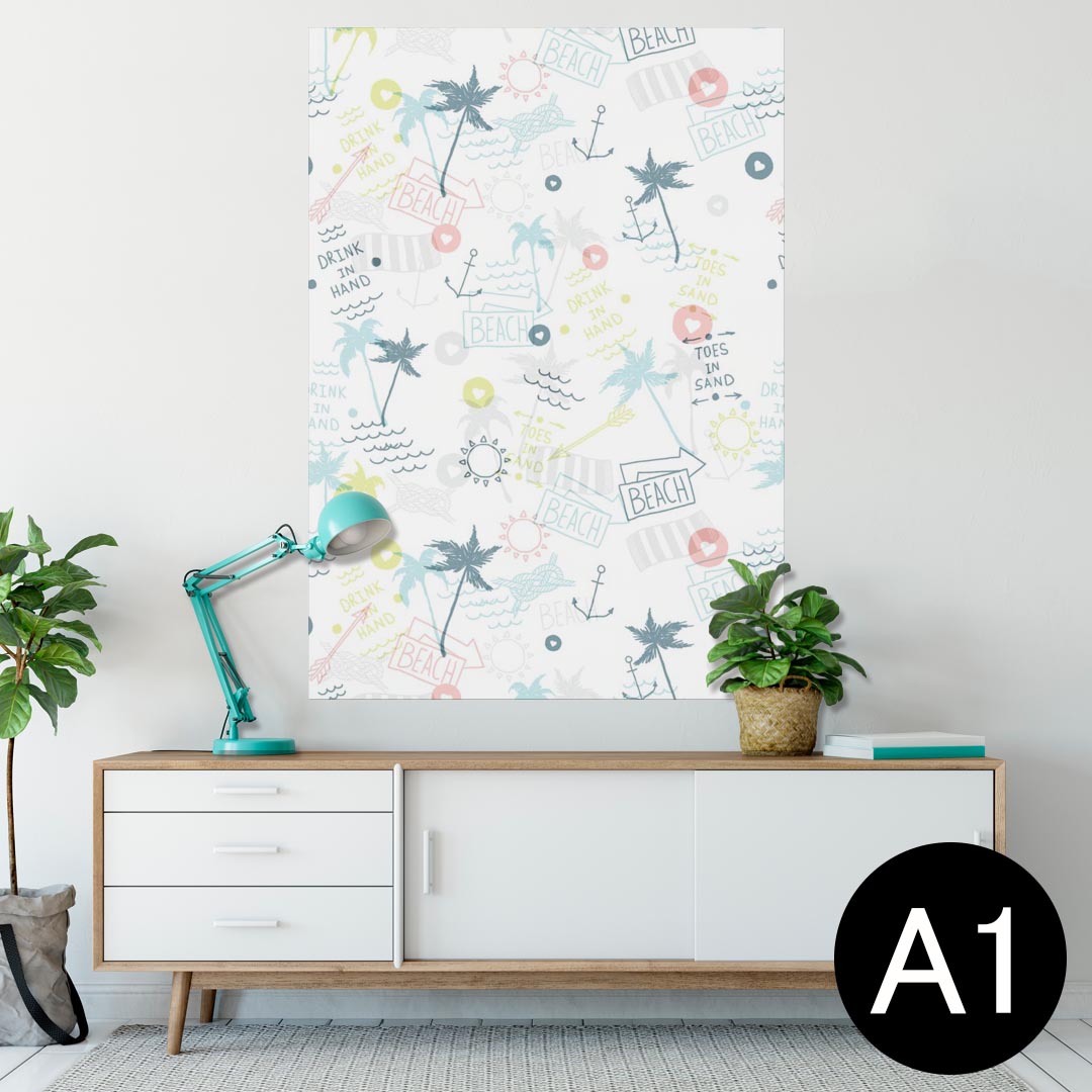ポスター ウォールステッカー シール式ステッカー 飾り 594×841mm A1 写真 フォト 壁 インテリア おしゃれ 剥がせるwall sticker poster 012030 ヤシの木　矢　ビーチ