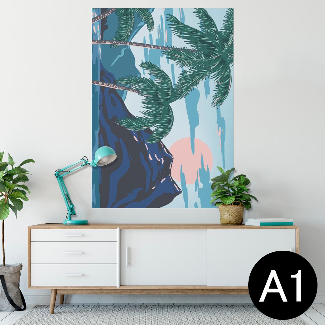 ポスター ウォールステッカー シール式ステッカー 飾り 594×841mm A1 写真 フォト 壁 インテリア おしゃれ 剥がせるwall sticker poster 012322 ハワイ　ヤシの木　海