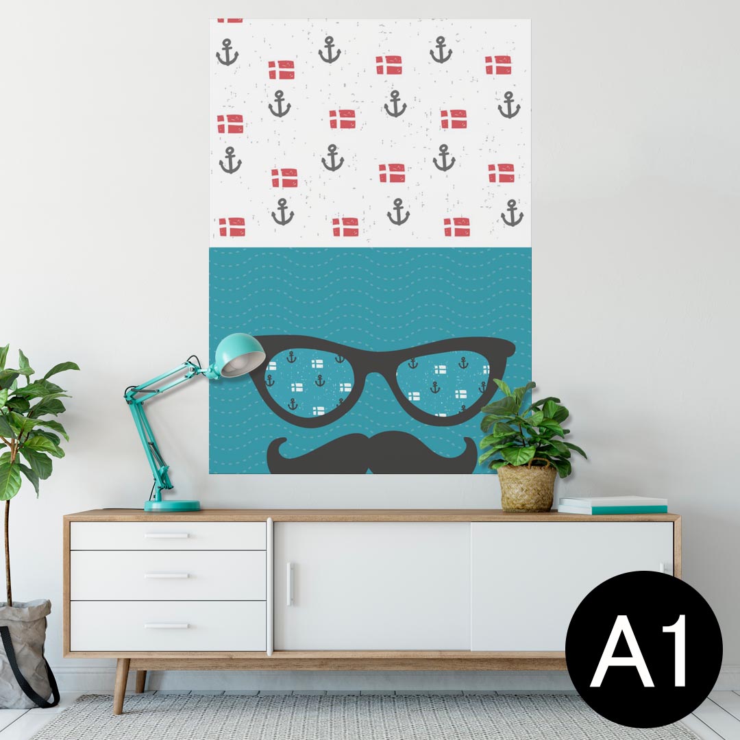 ポスター ウォールステッカー シール式ステッカー 飾り 594×841mm A1 写真 フォト 壁 インテリア おしゃれ 剥がせるwall sticker poster 012750 サングラス　ヒゲ　いかり