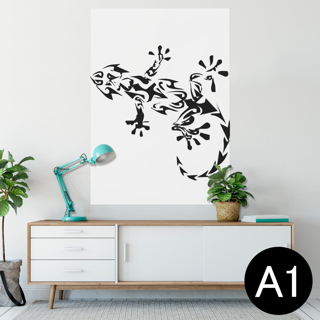 ポスター ウォールステッカー シール式ステッカー 飾り 594×841mm A1 写真 フォト 壁 インテリア おしゃれ 剥がせるwall sticker poster 013276 トカゲ　モノトーン　かっこいい