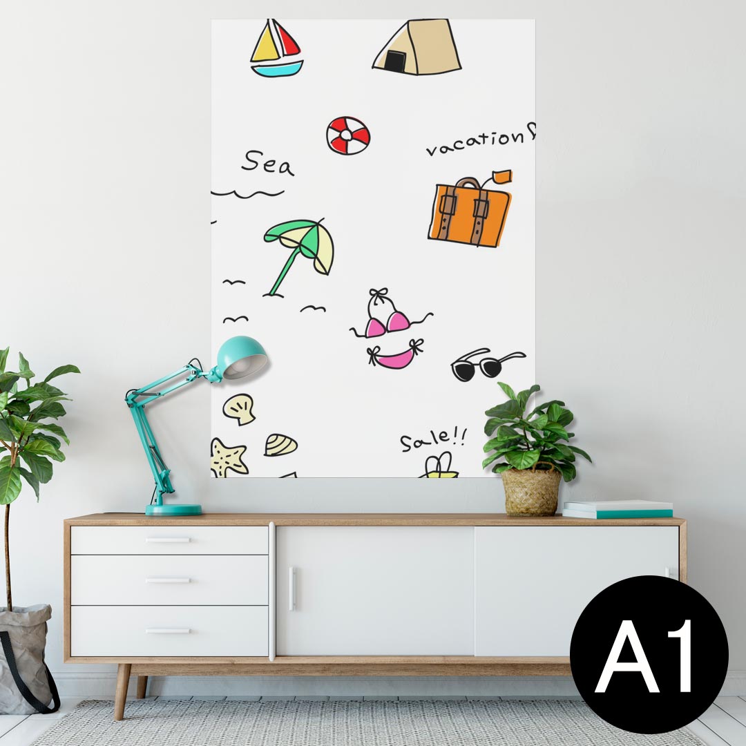 ポスター ウォールステッカー シール式ステッカー 飾り 594×841mm A1 写真 フォト 壁 インテリア おしゃれ 剥がせるwall sticker poster 013808 海　夏　カラフル 1