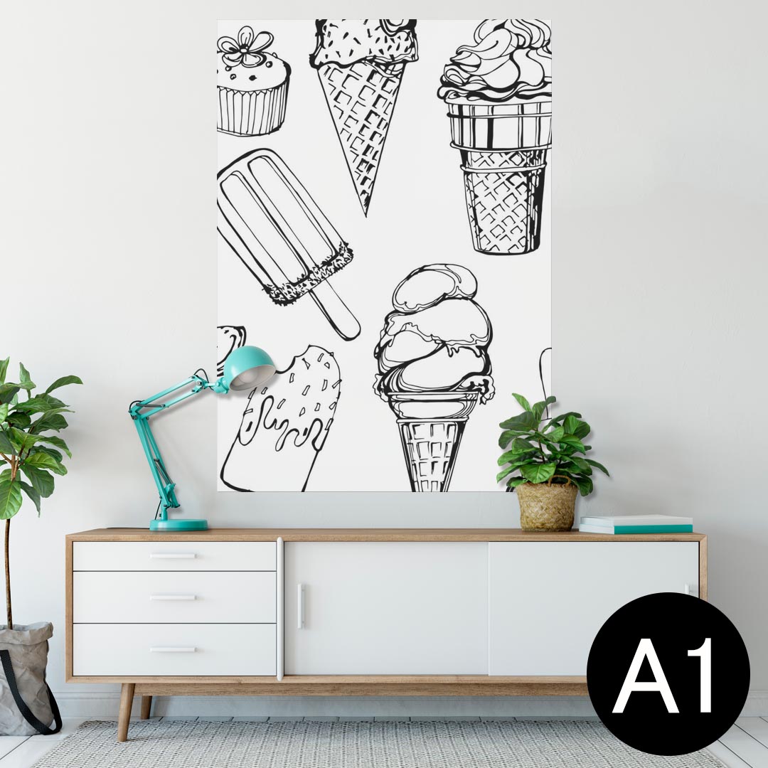 ポスター ウォールステッカー シール式ステッカー 飾り 594×841mm A1 写真 フォト 壁 インテリア おしゃれ 剥がせるwall sticker poster 014238 アイス イチゴ フルーツ