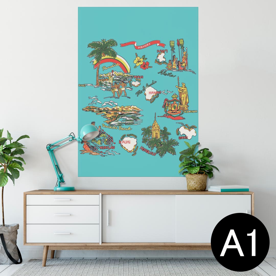 ポスター ウォールステッカー シール式ステッカー 飾り 594×841mm A1 写真 フォト 壁 インテリア おしゃれ 剥がせるwall sticker poster 014620 ハワイ　ヤシの木　ハイビスカス