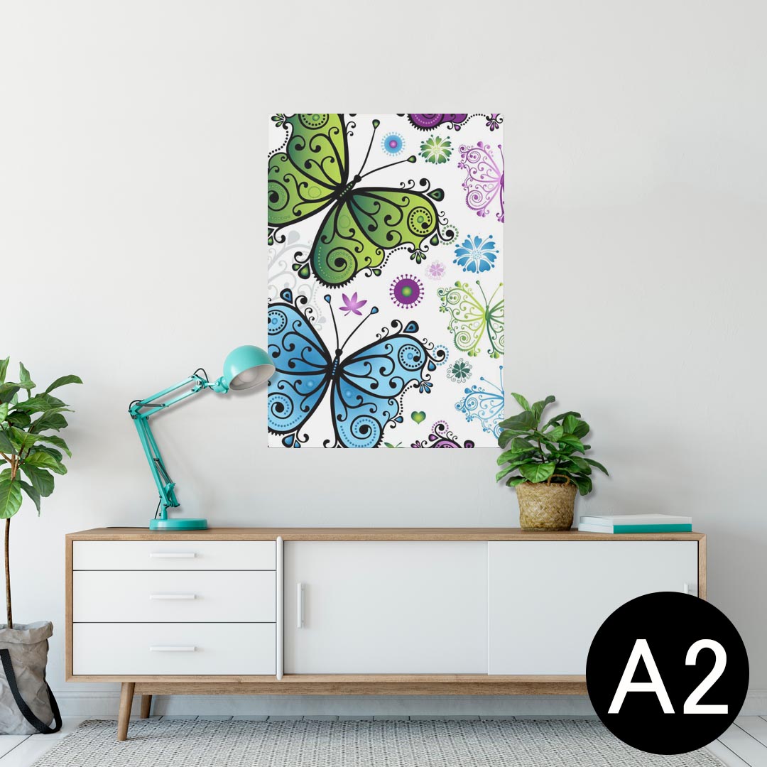 ポスター ウォールステッカー シール式ステッカー 飾り 420×594mm A2 写真 フォト 壁 インテリア おしゃれ 剥がせる wall sticker poster 002874 蝶　カラフル　花