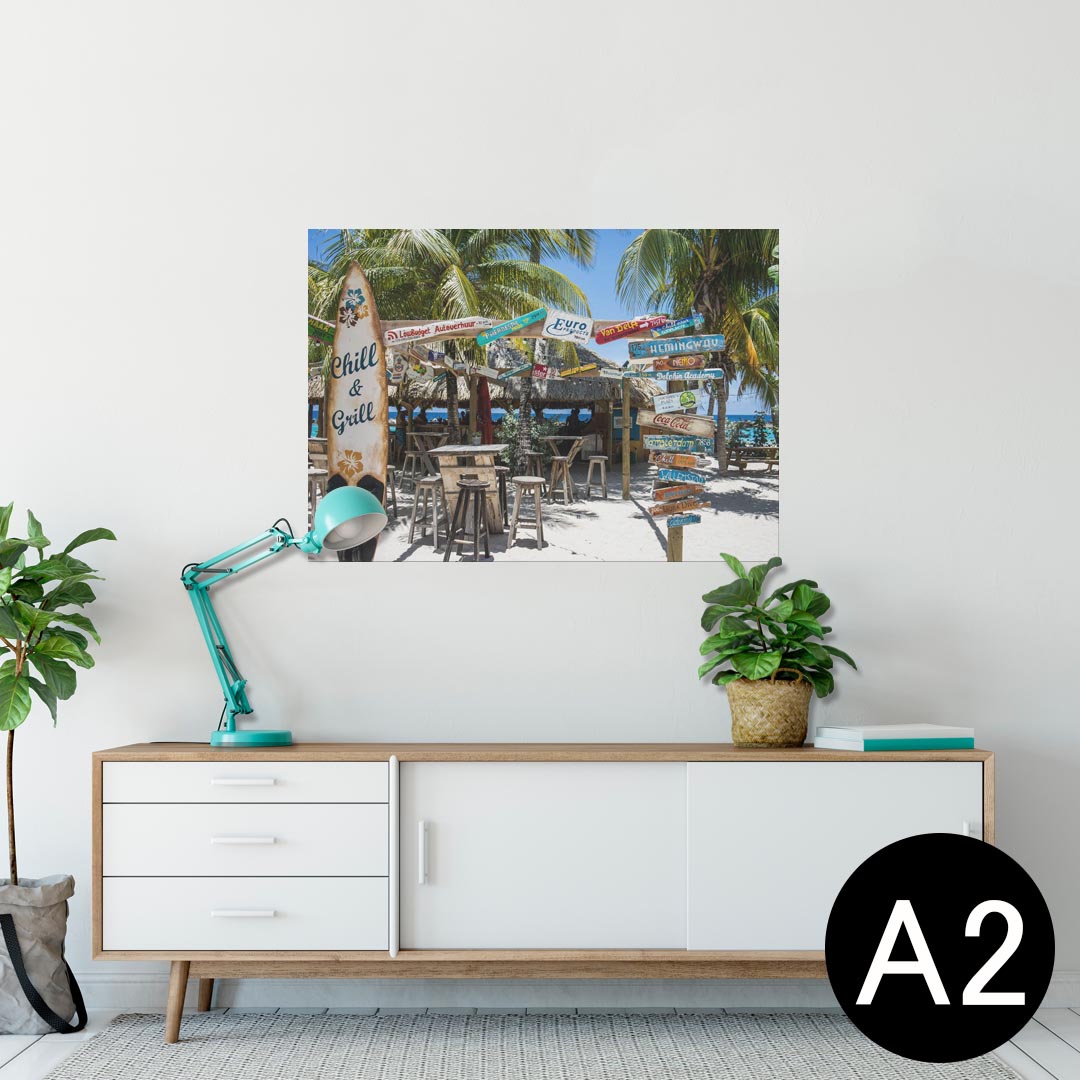ポスター ウォールステッカー シール式ステッカー 飾り 420×594mm A2 写真 フォト 壁 インテリア おしゃれ 剥がせる wall sticker poster 023969 ヤシの木　ハワイ　サーフ