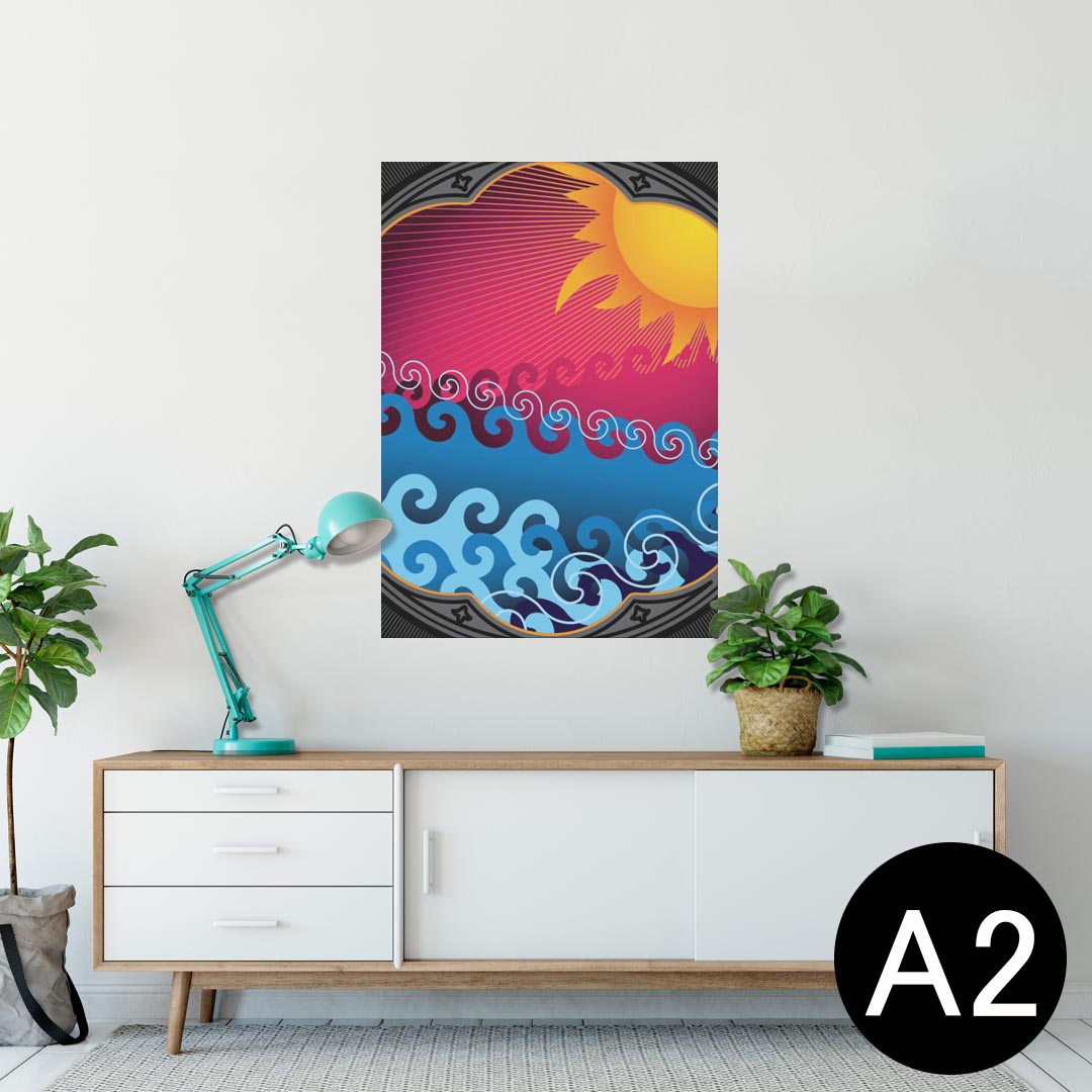 ポスター ウォールステッカー シール式ステッカー 飾り 420×594mm A2 写真 フォト 壁 インテリア おしゃれ 剥がせる wall sticker poster 005857 太陽　海　イラスト