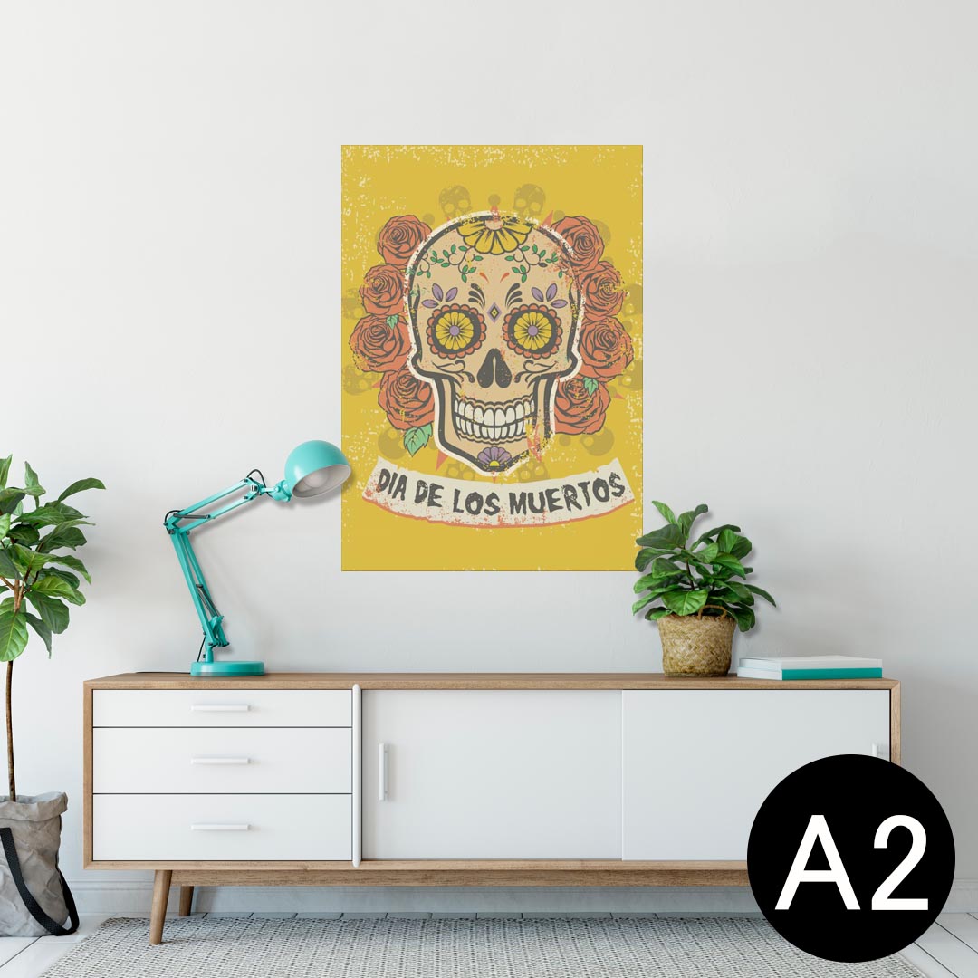 ポスター ウォールステッカー シール式ステッカー 飾り 420×594mm A2 写真 フォト 壁 インテリア おしゃれ 剥がせる wall sticker poster 006781 ドクロ　骸骨　花