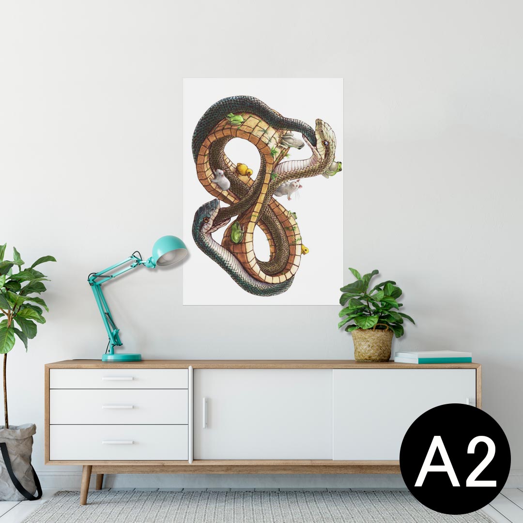ポスター ウォールステッカー シール式ステッカー 飾り 420×594mm A2 写真 フォト 壁 インテリア おしゃれ 剥がせる wall sticker poster 007828 蛇　へび　イラスト　蛙　カエル