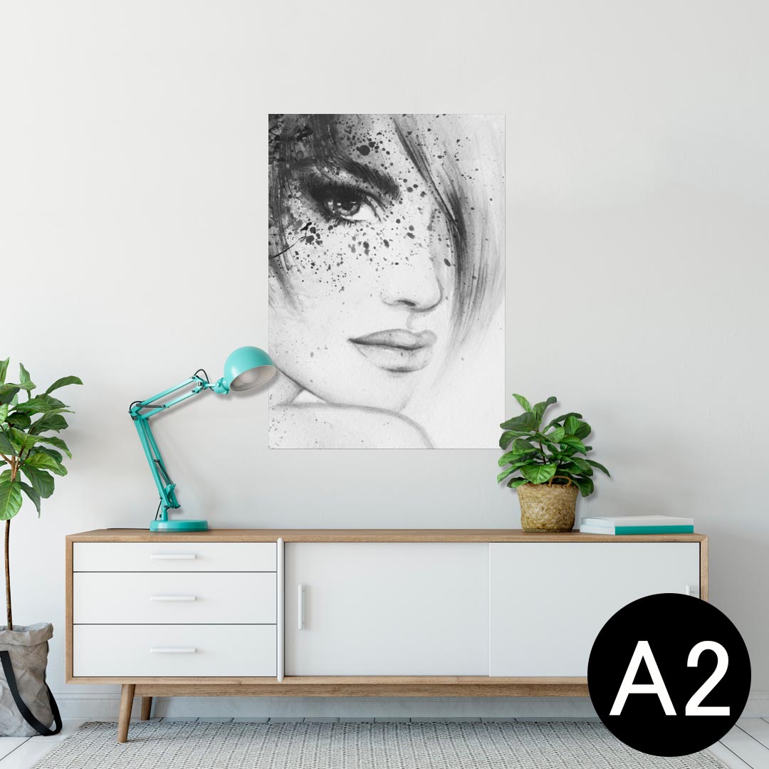 ポスター ウォールステッカー シール式ステッカー 飾り 420×594mm A2 写真 フォト 壁 インテリア おしゃれ 剥がせる wall sticker poster 012059 女性 イラスト モノトーン