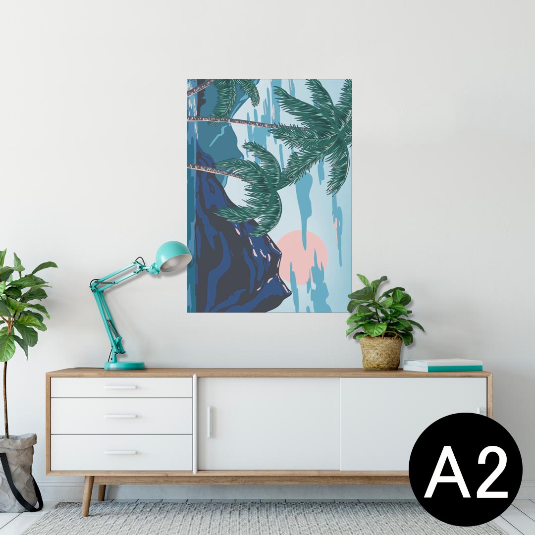 ポスター ウォールステッカー シール式ステッカー 飾り 420×594mm A2 写真 フォト 壁 インテリア おしゃれ 剥がせる wall sticker poster 012322 ハワイ　ヤシの木　海