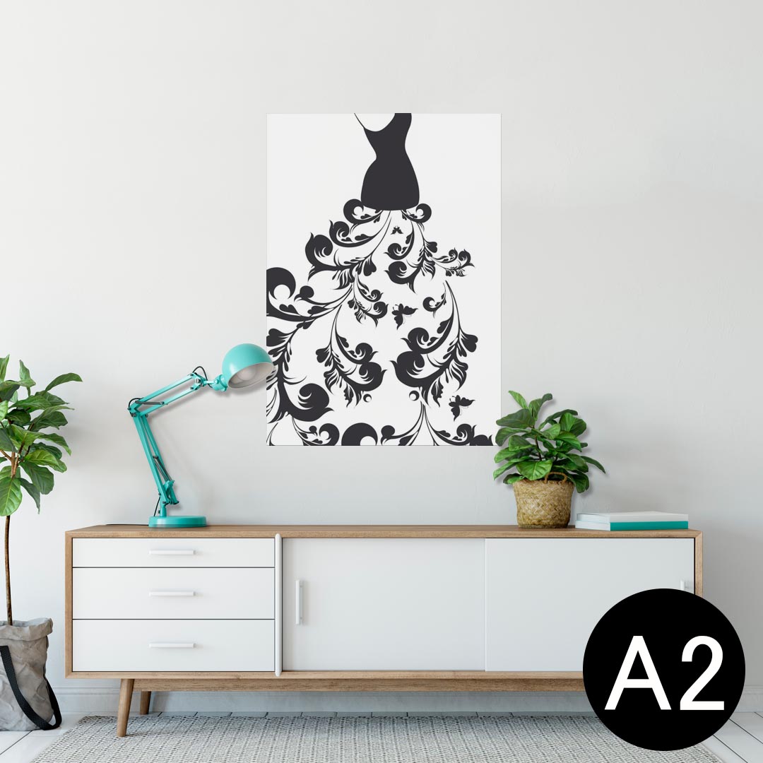 ポスター ウォールステッカー シール式ステッカー 飾り 420×594mm A2 写真 フォト 壁 インテリア おしゃれ 剥がせる wall sticker poster 013602 ドレス　モノトーン　花