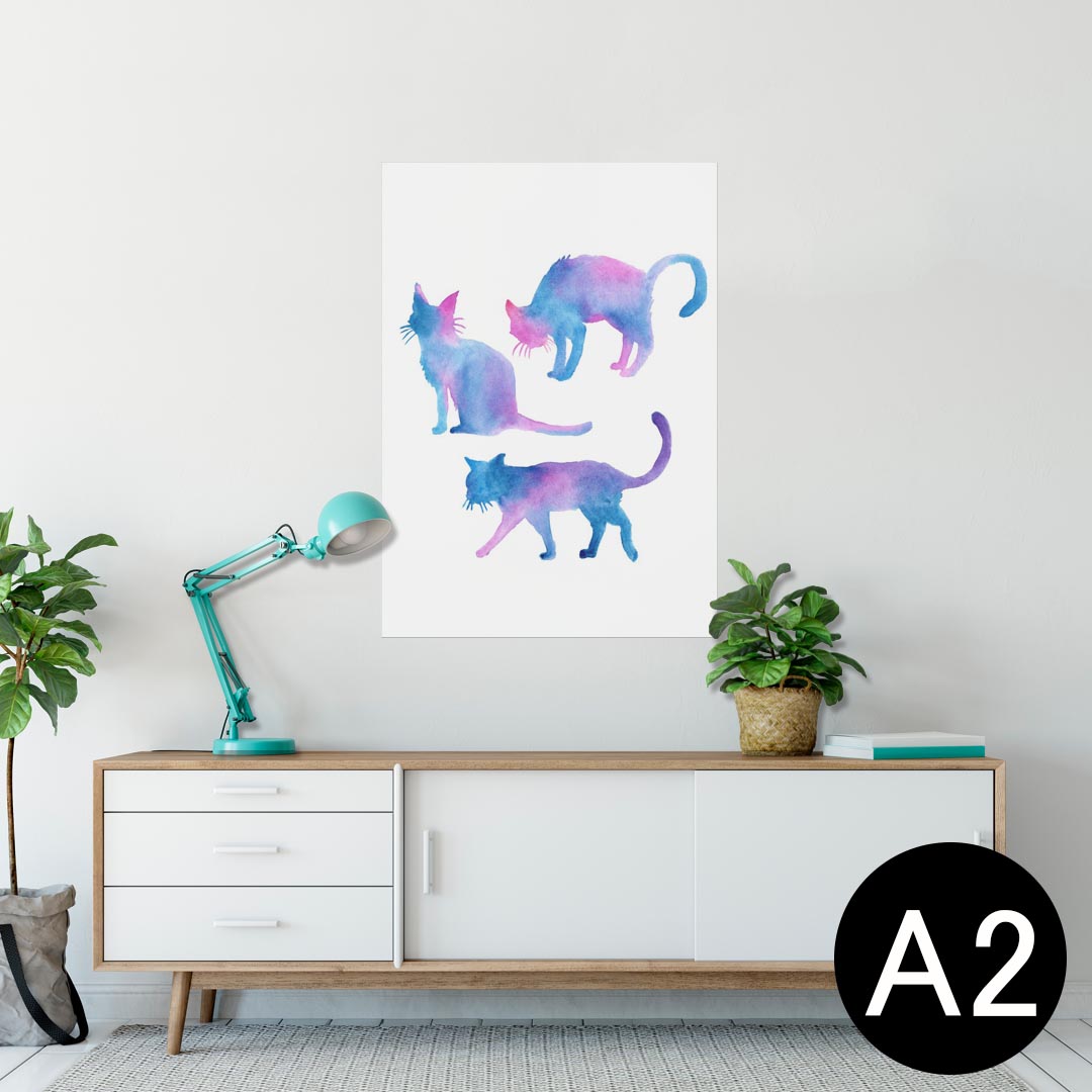 ポスター ウォールステッカー シール式ステッカー 飾り 420×594mm A2 写真 フォト 壁 インテリア おしゃれ 　剥がせる wall sticker poster 013829 猫　水彩　動物