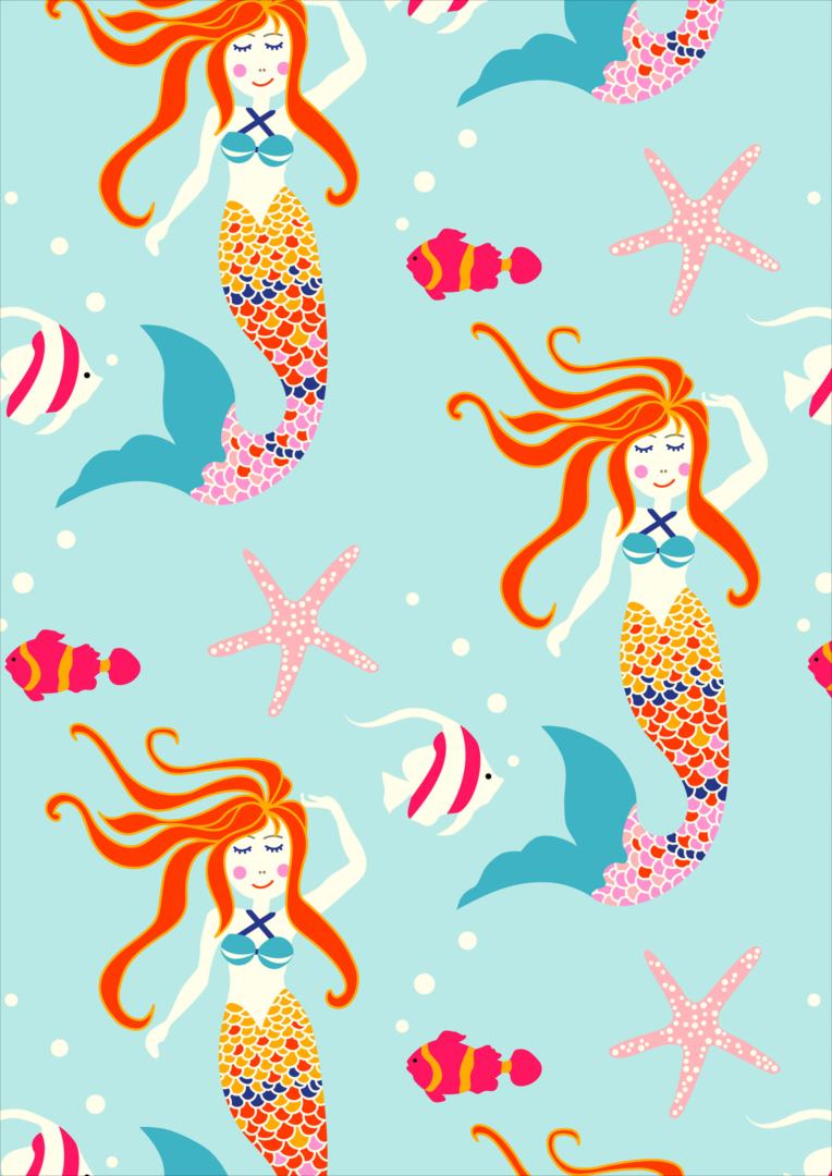 ポスター ウォールステッカー シール式ステッカー 飾り 420×594mm A2 写真 フォト 壁 インテリア おしゃれ 剥がせる wall sticker poster 013990 人魚　海　ヒトデ