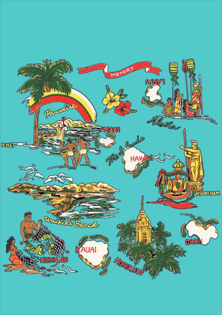 ポスター ウォールステッカー シール式ステッカー 飾り 420×594mm A2 写真 フォト 壁 インテリア おしゃれ 剥がせる wall sticker poster 014620 ハワイ　ヤシの木　ハイビスカス