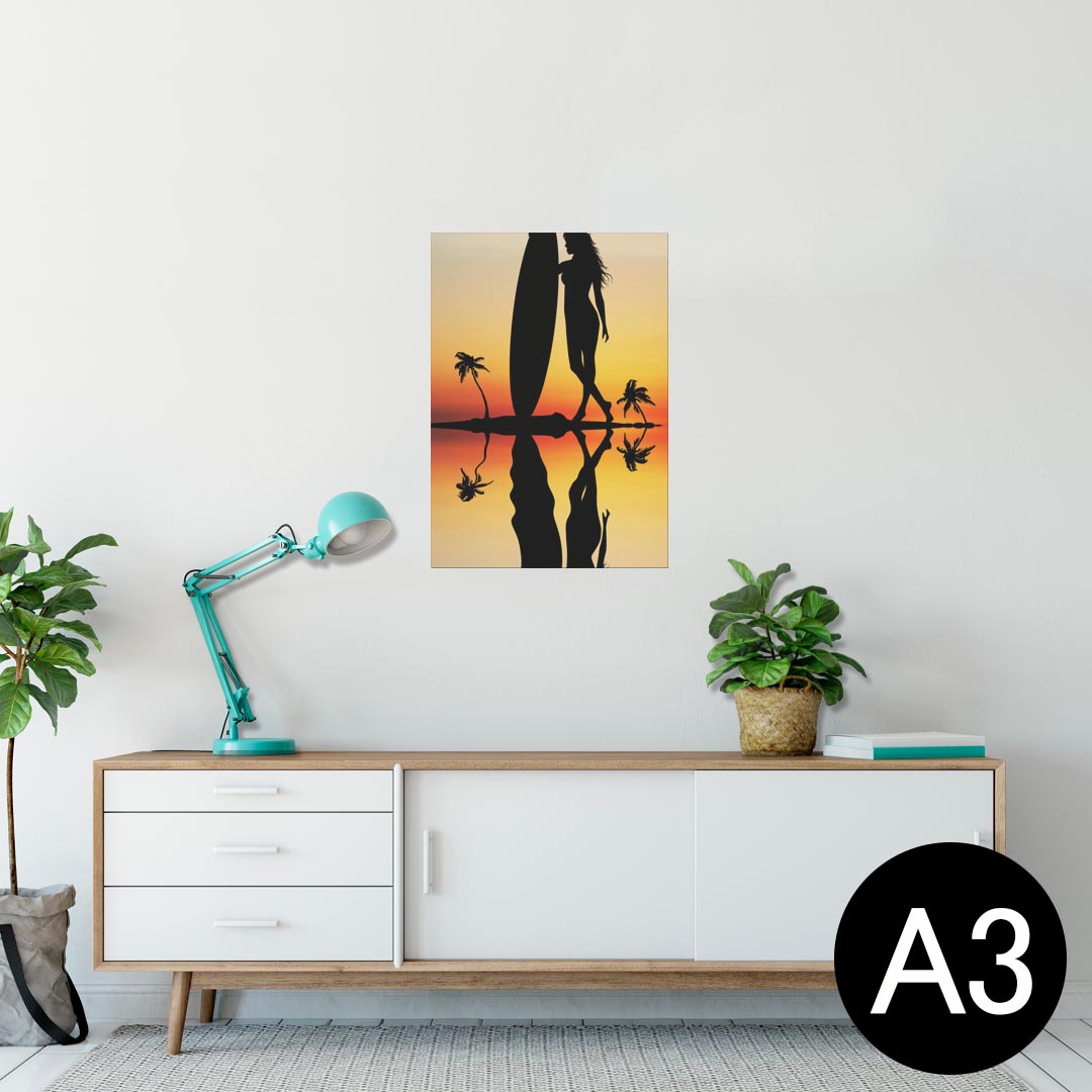 ポスター ウォールステッカー シール式ステッカー 飾り 297×420mm A3 写真 フォト 壁 インテリア おしゃれ 剥がせる wall sticker poster 003598 サーフィン　海　イラスト
