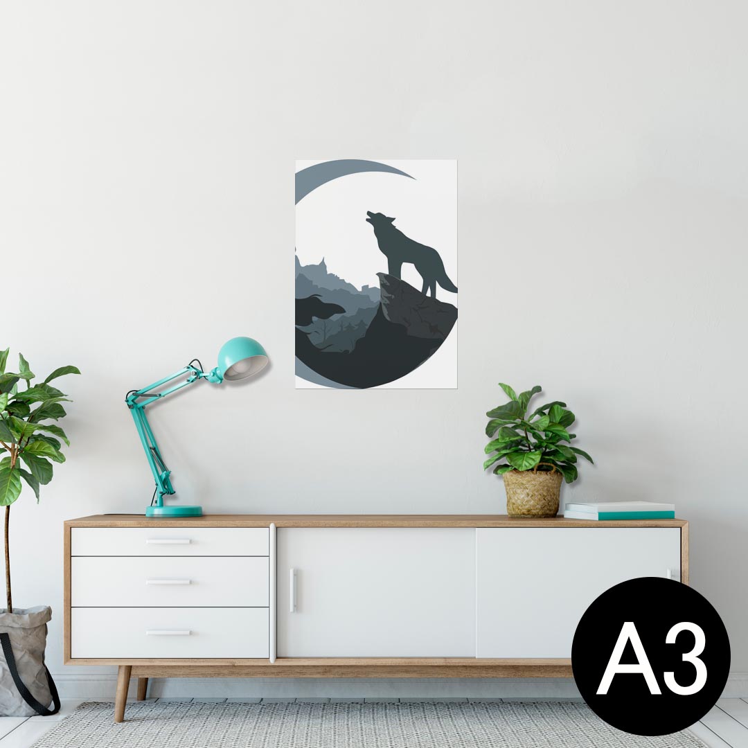 ポスター ウォールステッカー シール式ステッカー 飾り 297×420mm A3 写真 フォト 壁 インテリア おしゃれ 剥がせる wall sticker poster 024010 動物　 狼　三日月