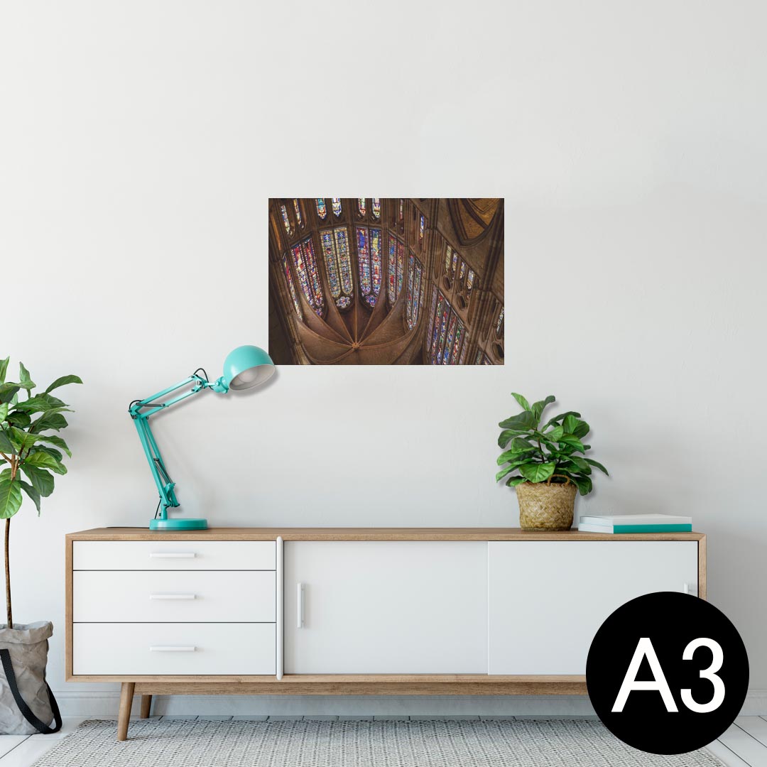 ポスター ウォールステッカー シール式ステッカー 飾り 297×420mm A3 写真 フォト 壁 インテリア おしゃれ 剥がせる wall sticker poster 025735 ステンドグラス　教会　窓