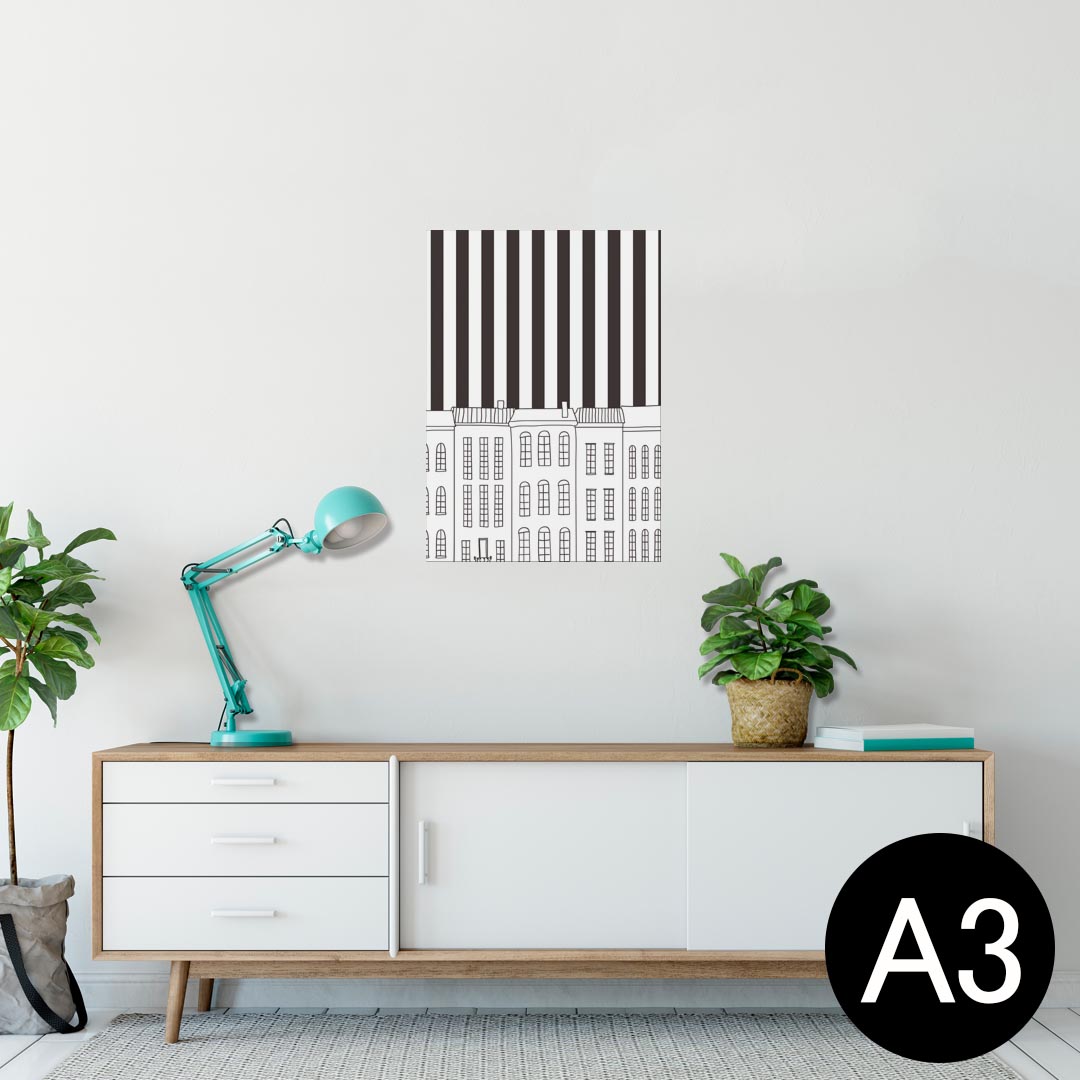 ポスター ウォールステッカー シール式ステッカー 飾り 297×420mm A3 写真 フォト 壁 インテリア おしゃれ 剥がせる wall sticker poster 006889 建物　ストライプ　イラスト