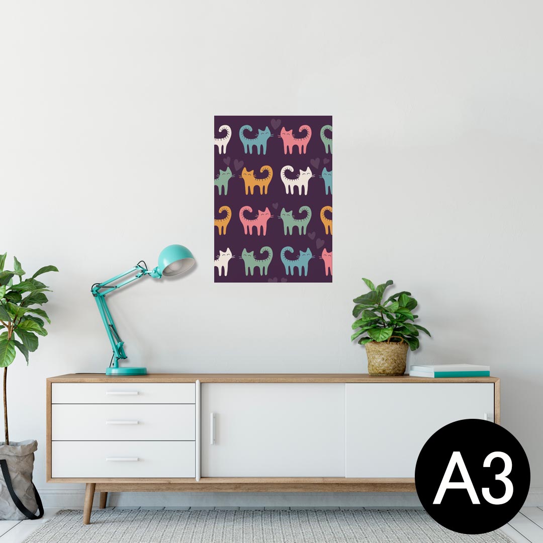 ポスター ウォールステッカー シール式ステッカー 飾り 297×420mm A3 写真 フォト 壁 インテリア おしゃれ 　剥がせる wall sticker poster 007932 猫　ねこ　イラスト　カラフル