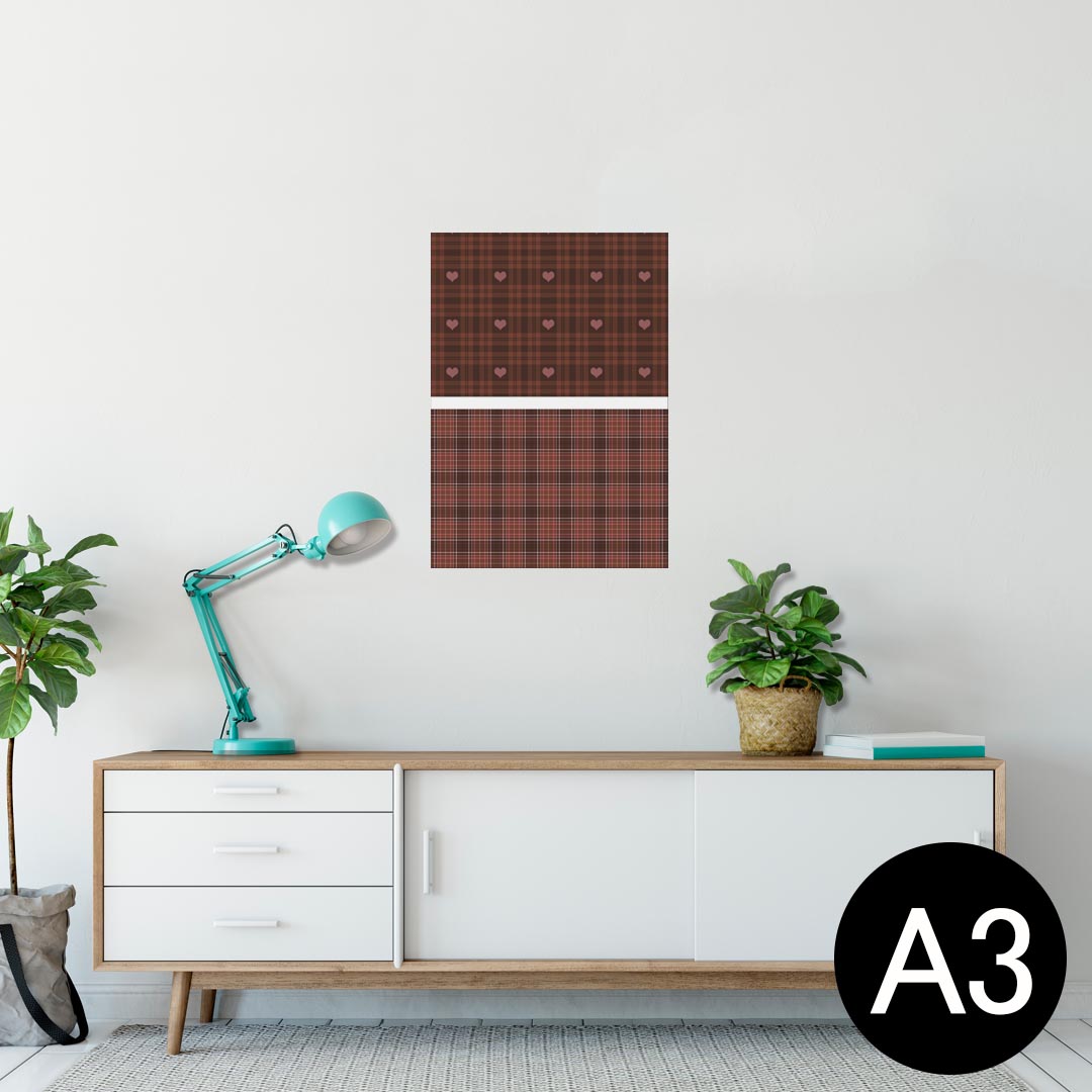 ポスター ウォールステッカー シール式ステッカー 飾り 297×420mm A3 写真 フォト 壁 インテリア おしゃれ 剥がせる wall sticker poster 008072 ブラウン チェック ハート ピンク