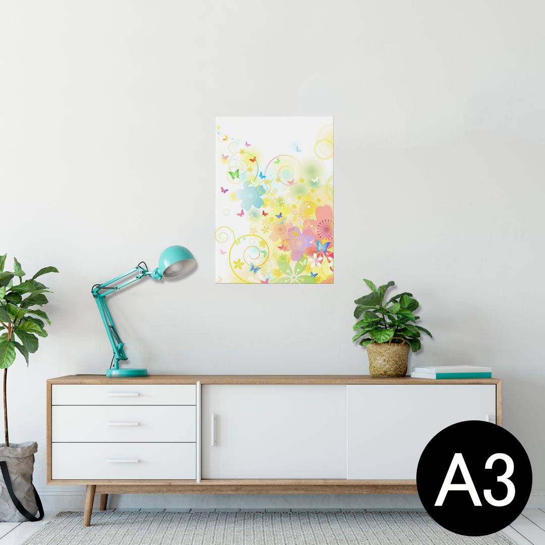 ポスター ウォールステッカー シール式ステッカー 飾り 297×420mm A3 写真 フォト 壁 インテリア おしゃれ 剥がせる wall sticker poster 011703 花　蝶　カラフル(3)