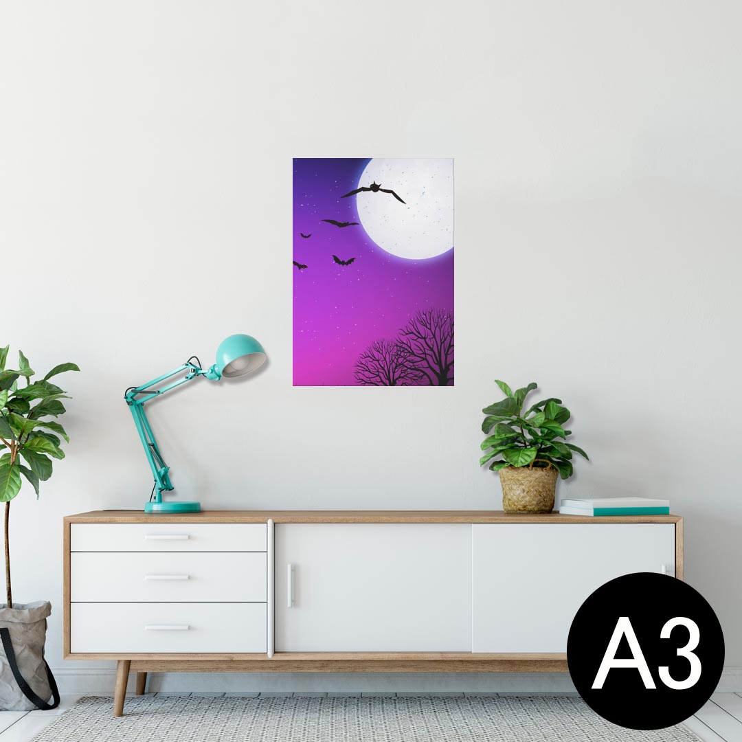 ポスター ウォールステッカー シール式ステッカー 飾り 297×420mm A3 写真 フォト 壁 インテリア おしゃれ 剥がせる wall sticker poster 012730 ハロウィン　月　コウモリ