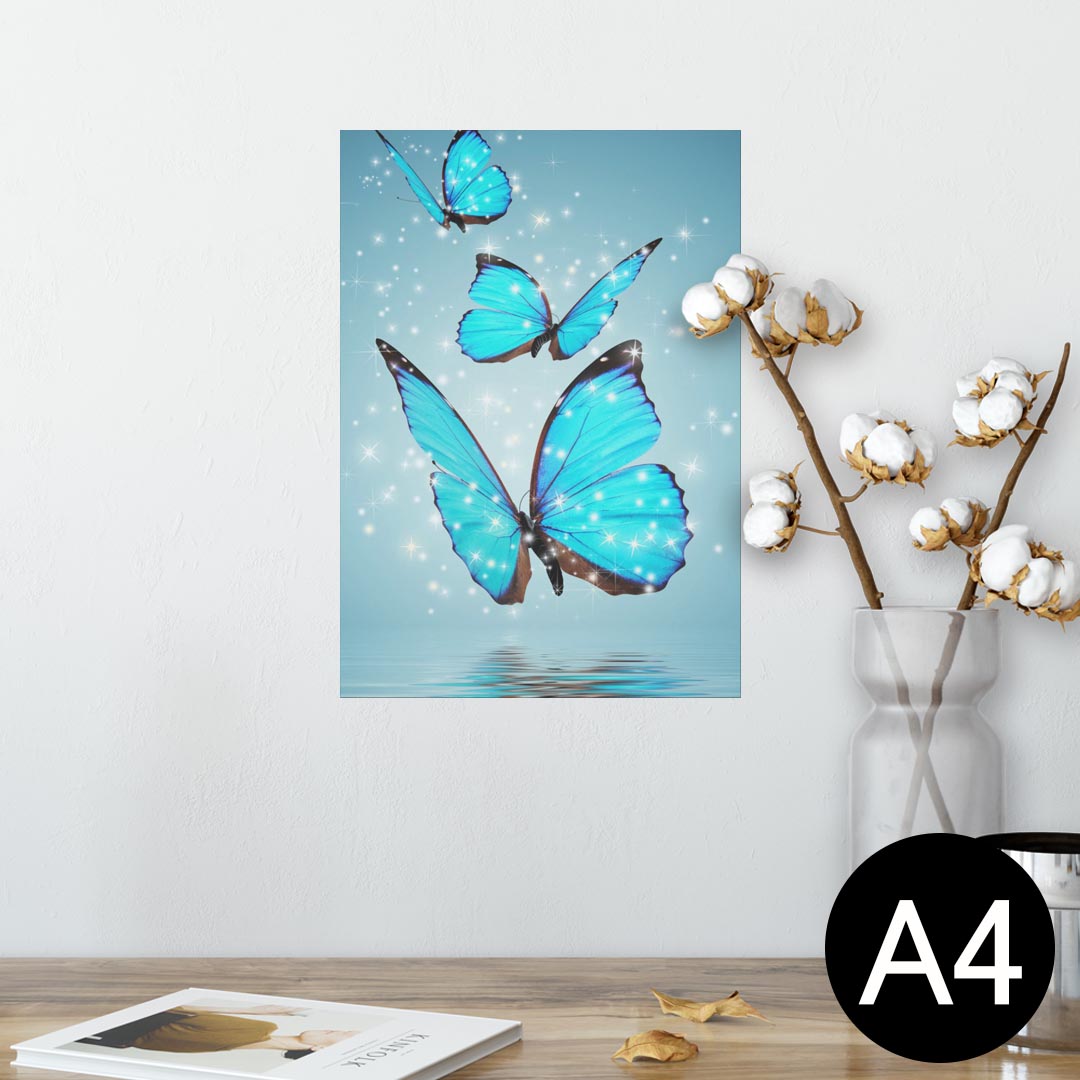ポスター ウォールステッカー シール式ステッカー 飾り 210×297mm A4 写真 フォト 壁 インテリア おしゃれ 剥がせる wall sticker poster 002820 蝶 青 写真