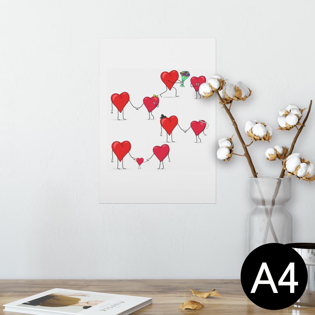 ポスター ウォールステッカー シール式ステッカー 飾り 210×297mm A4 写真 フォト 壁 インテリア おしゃれ 剥がせる wall sticker poster 002962 ハート　赤　イラスト