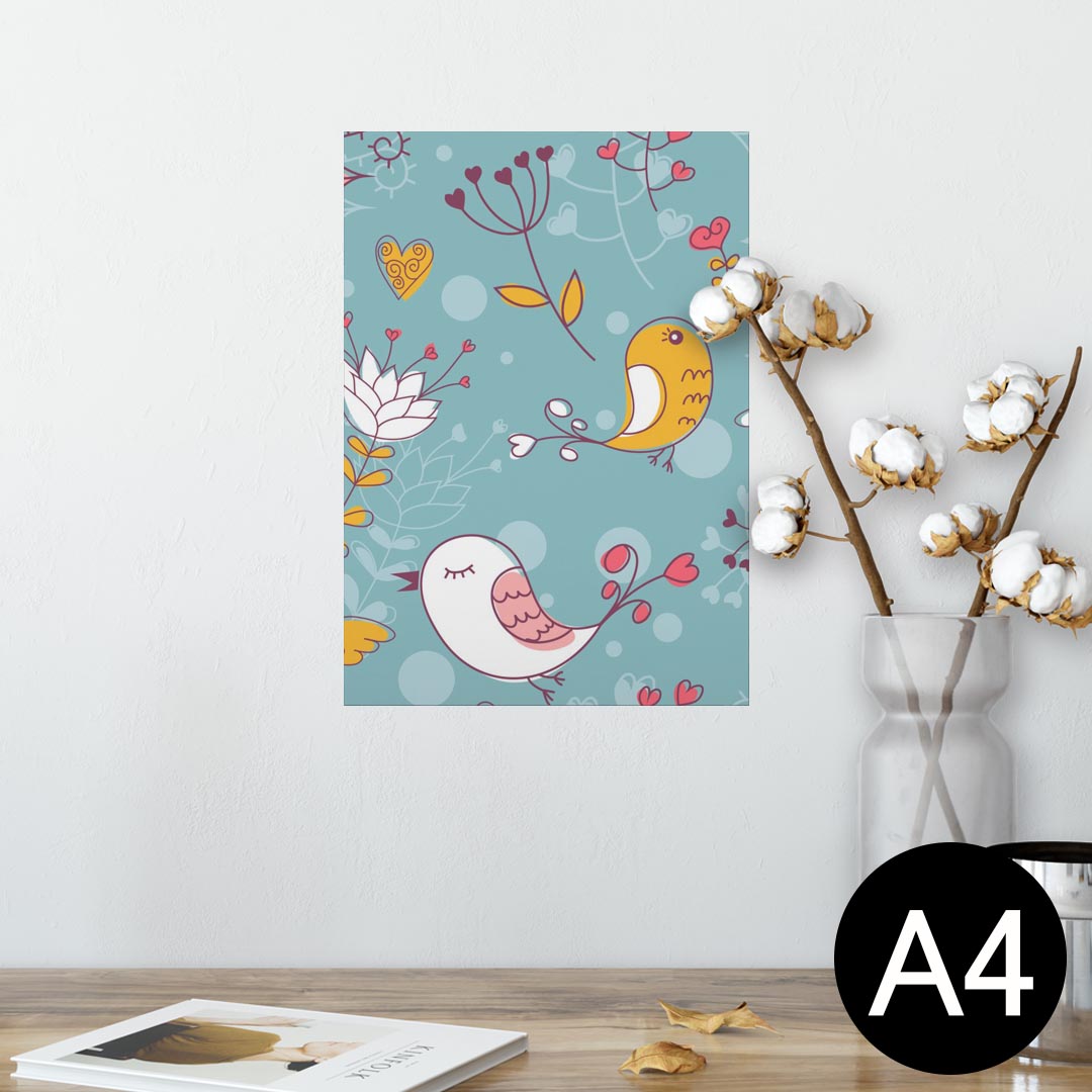 ポスター ウォールステッカー シール式ステッカー 飾り 210×297mm A4 写真 フォト 壁 インテリア おしゃれ 剥がせる wall sticker poster 004008 鳥 ハート 花 カラフル