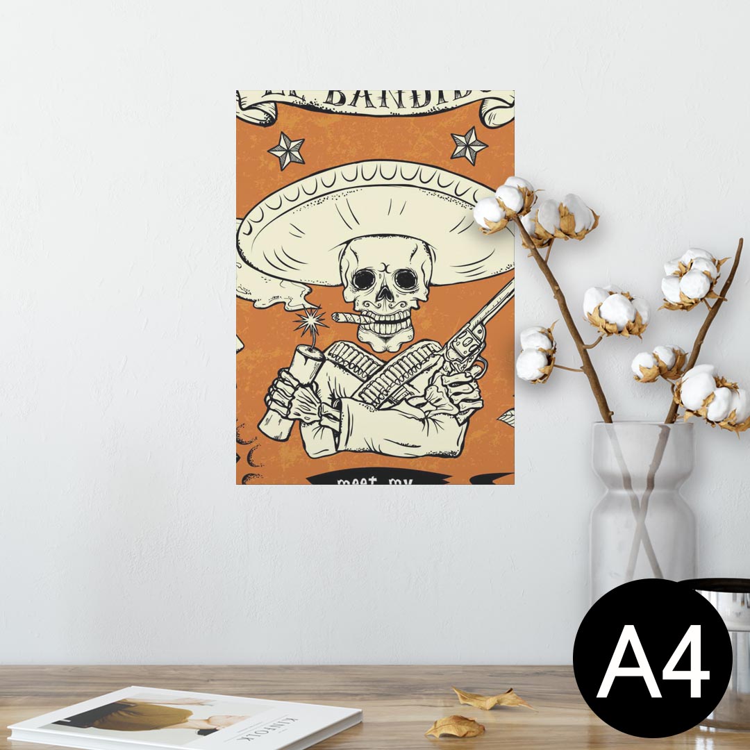ポスター ウォールステッカー シール式ステッカー 飾り 210×297mm A4 写真 フォト 壁 インテリア おしゃれ 剥がせる wall sticker poster 006738 骸骨　ドクロ　カウボーイ