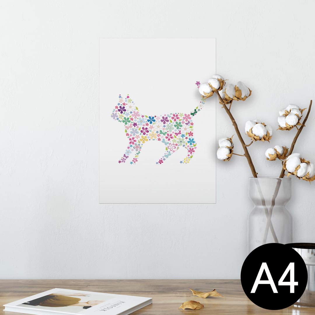 ポスター ウォールステッカー シール式ステッカー 飾り 210×297mm A4 写真 フォト 壁 インテリア おしゃれ 　剥がせる wall sticker poster 007664 花　フラワー　猫　ねこ