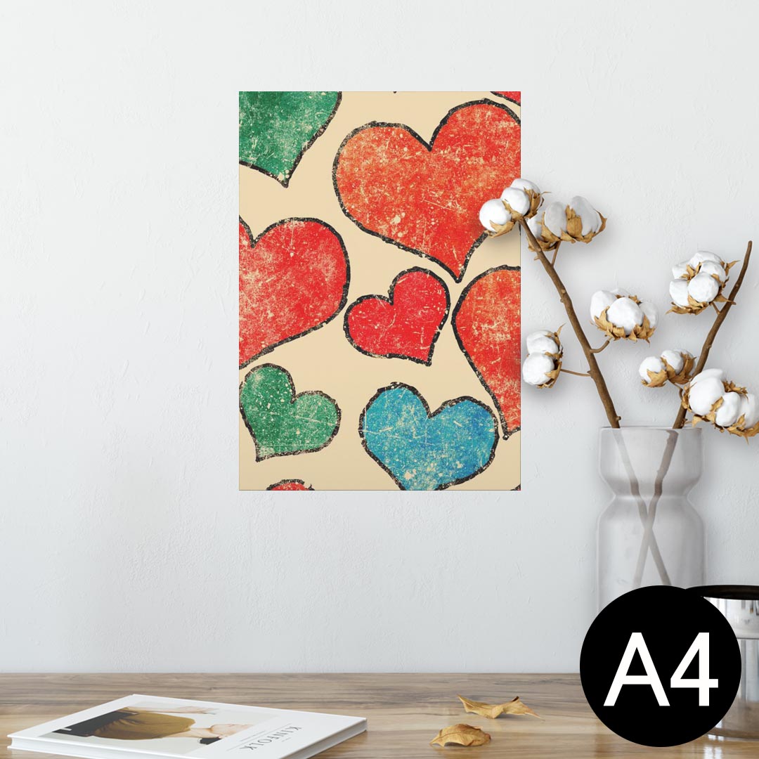 ポスター ウォールステッカー シール式ステッカー 飾り 210×297mm A4 写真 フォト 壁 インテリア おしゃれ 剥がせる wall sticker poster 007995 赤　レッド　ハート　模様　レトロ