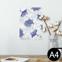 ポスター ウォールステッカー シール式ステッカー 飾り 210×297mm A4 写真 フォト 壁 インテリア おしゃれ 剥がせる wall sticker poster 008261 和風 和柄 亀 鶴 青 ブルー