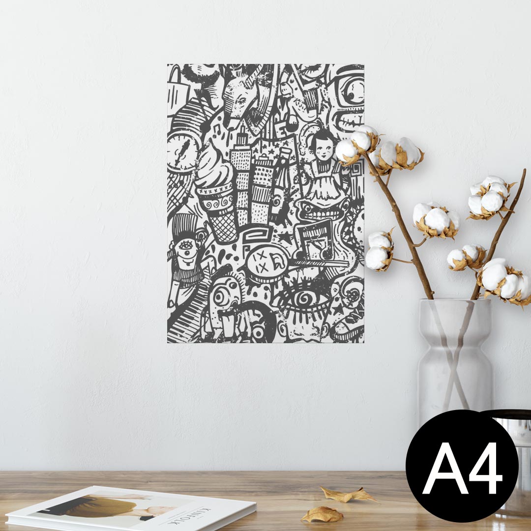 ポスター ウォールステッカー シール式ステッカー 飾り 210×297mm A4 写真 フォト 壁 インテリア おしゃれ 剥がせる wall sticker poster 008430 白黒　版画　イラスト　模様