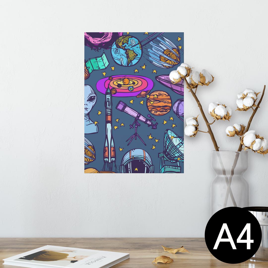 ポスター ウォールステッカー シール式ステッカー 飾り 210×297mm A4 写真 フォト 壁 インテリア おしゃれ 剥がせる wall sticker poster 008789 青　ブルー　宇宙　イラスト