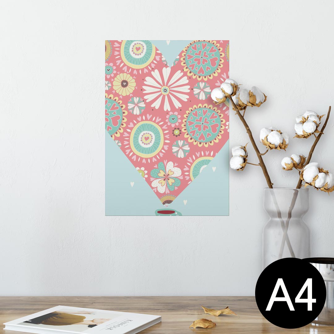 ポスター ウォールステッカー シール式ステッカー 飾り 210×297mm A4 写真 フォト 壁 インテリア おしゃれ 剥がせる wall sticker poster 008848 イラスト　花　　ハート