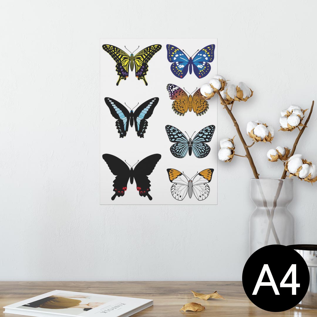 ポスター ウォールステッカー シール式ステッカー 飾り 210×297mm A4 写真 フォト 壁 インテリア おしゃれ 剥がせる wall sticker poster 009314 蝶　イラスト　動物