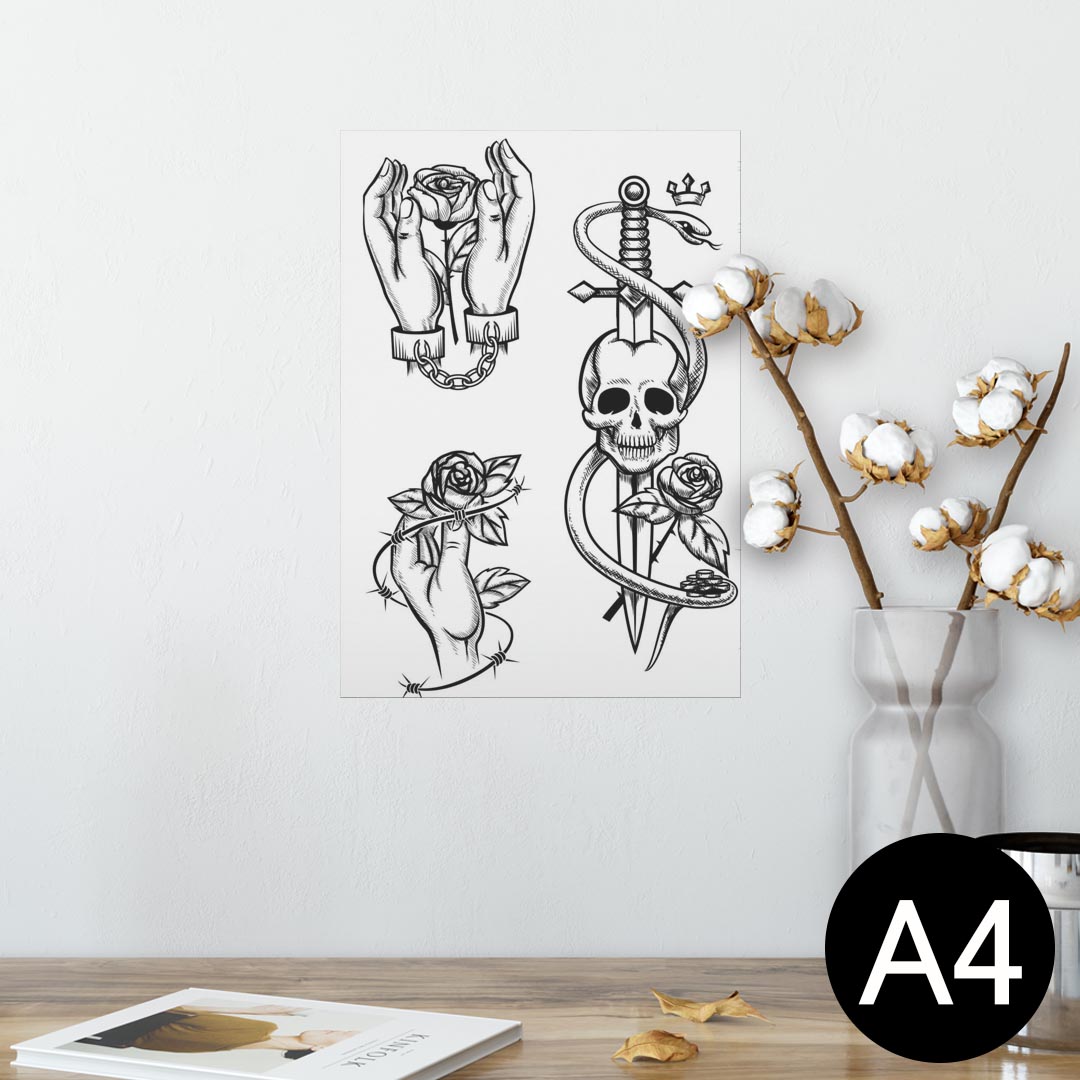 ポスター ウォールステッカー シール式ステッカー 飾り 210×297mm A4 写真 フォト 壁 インテリア おしゃれ 剥がせる wall sticker poster 009668 バラ ドクロ アンティーク