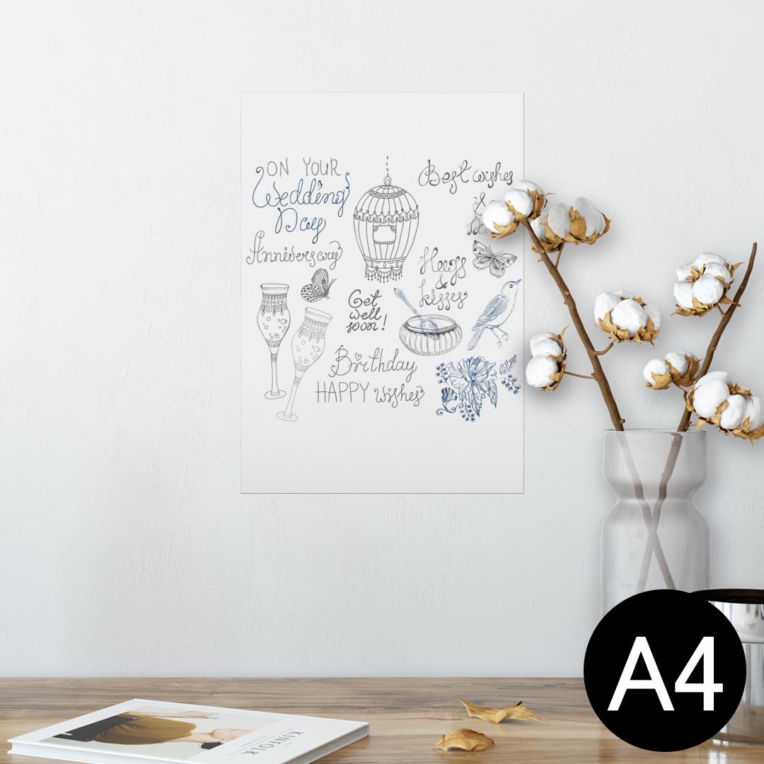 ポスター ウォールステッカー シール式ステッカー 飾り 210×297mm A4 写真 フォト 壁 インテリア おしゃれ 剥がせる wall sticker poster 009693 アンティーク 蝶 英語