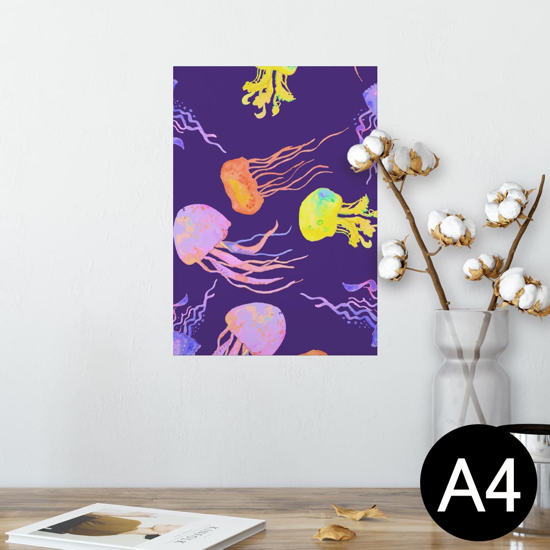 ポスター ウォールステッカー シール式ステッカー 飾り 210×297mm A4 写真 フォト 壁 インテリア おしゃれ 　剥がせる wall sticker poster 010926 海　くらげ　紫