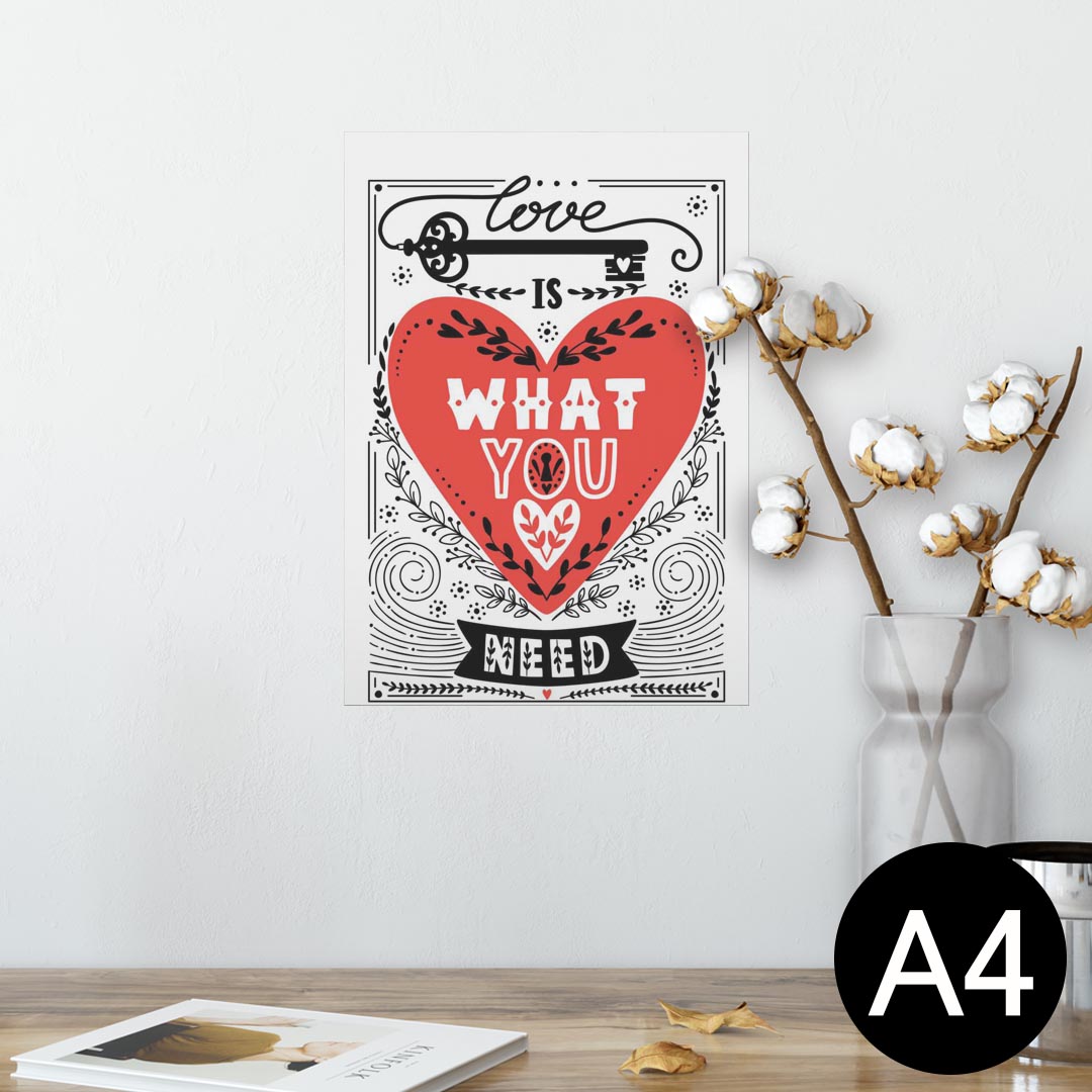ポスター ウォールステッカー シール式ステッカー 飾り 210×297mm A4 写真 フォト 壁 インテリア おしゃれ 剥がせる wall sticker poster 014224 英語　文字　ハート