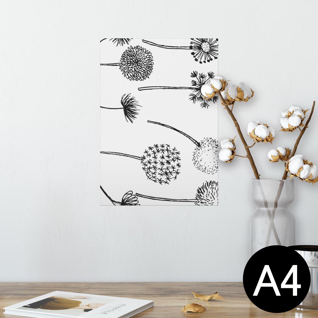 ポスター ウォールステッカー シール式ステッカー 飾り 210×297mm A4 写真 フォト 壁 インテリア おしゃれ 剥がせる wall sticker poster 014809 たんぽぽ　綿毛　白黒
